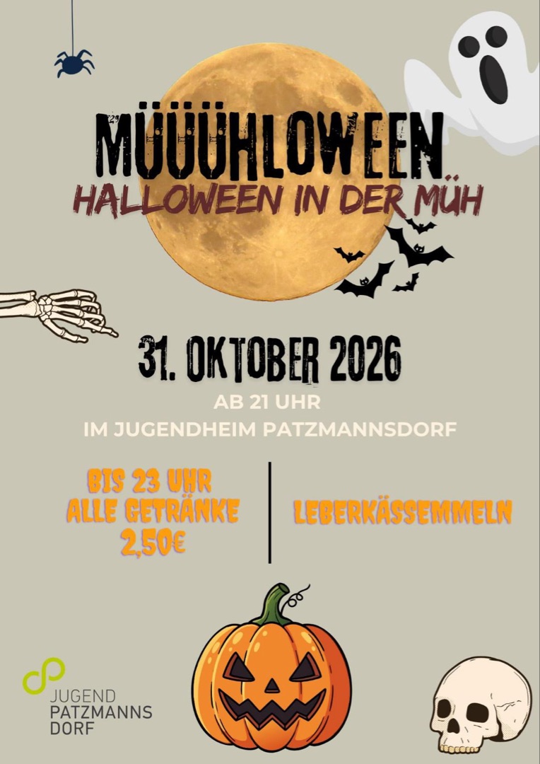 Offizieller Flyer für Müüühloween Halloween in der Müh in Jugendheim Patzmannsdorf