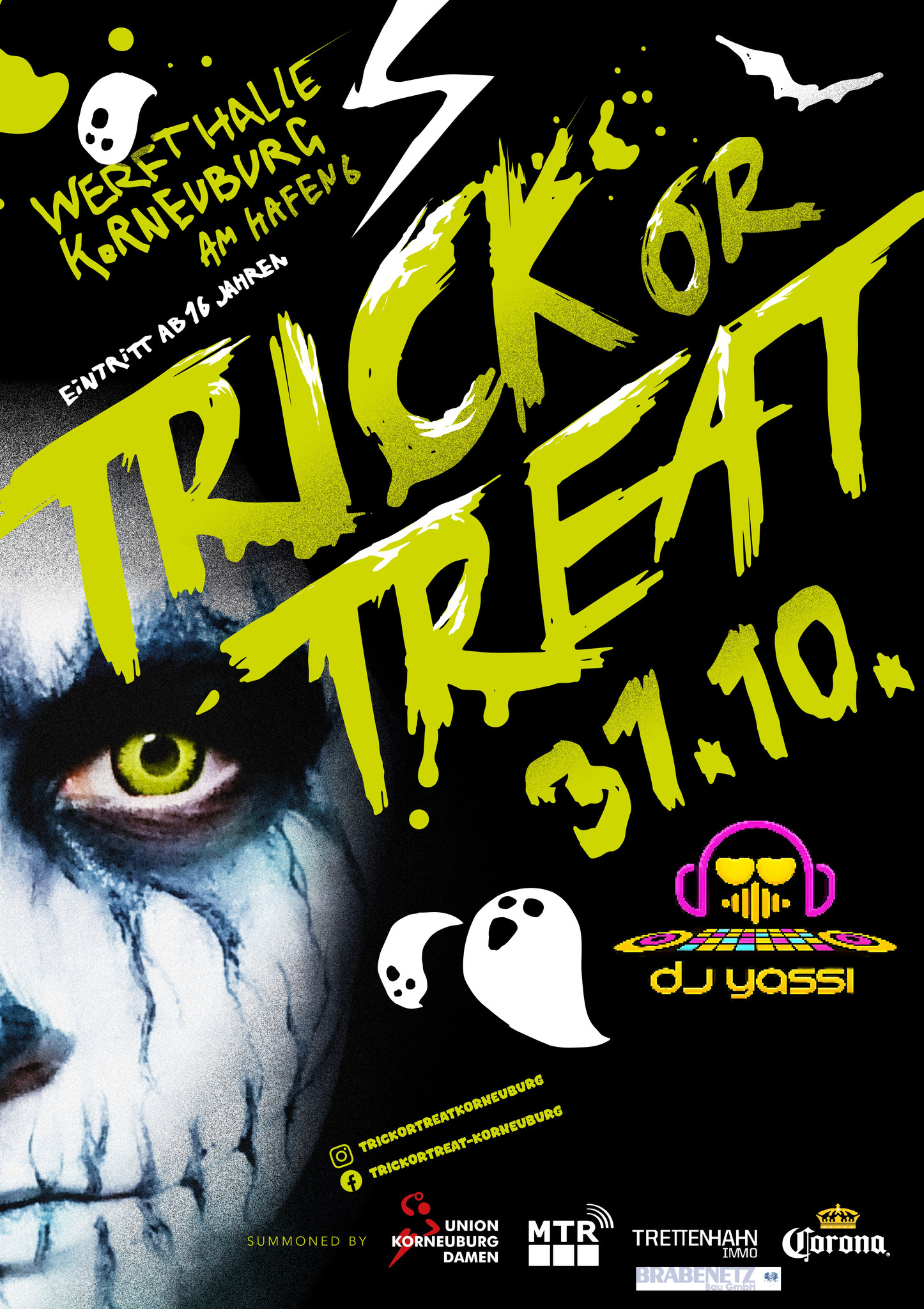 Offizieller Flyer für 🎃 TRICK OR TREAT 2026 Korneuburg in Werft Korneuburg