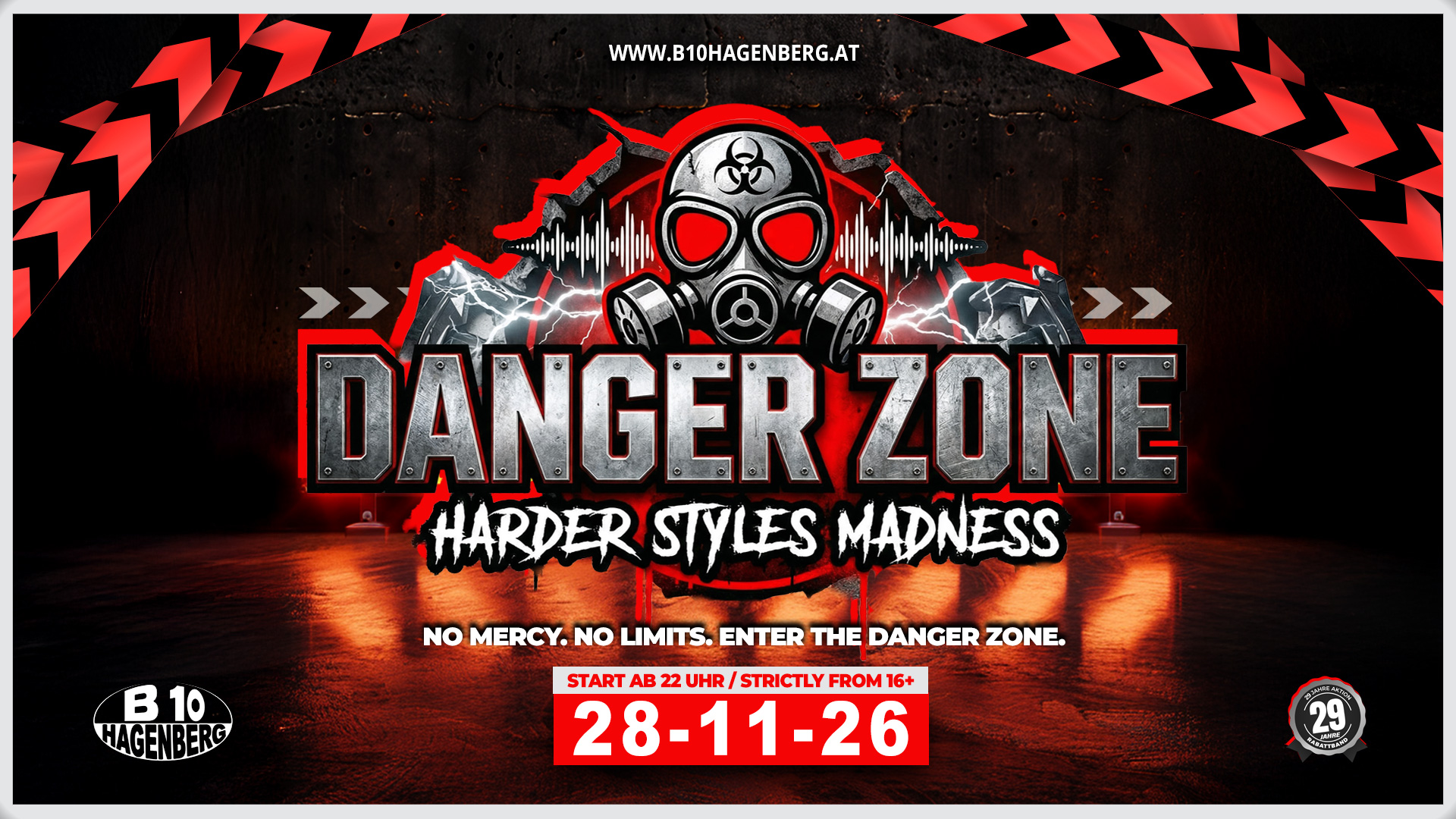 Offizieller Flyer für B10 Danger Zone - Harder Styles Madness in B10 Hagenberg